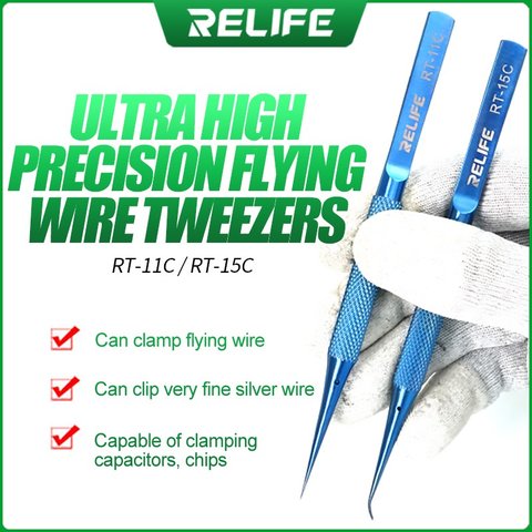 Pinzas para smd RELIFE RT-15C, curvada, aleación de titanio, 140 mm Vista previa  1