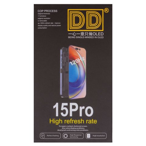 Дисплей для iPhone 15 Pro, черный, с рамкой, HC, без ошибки, (OLED), DD-OLED OEM soft, 120Hz, diagnosable Превью 2