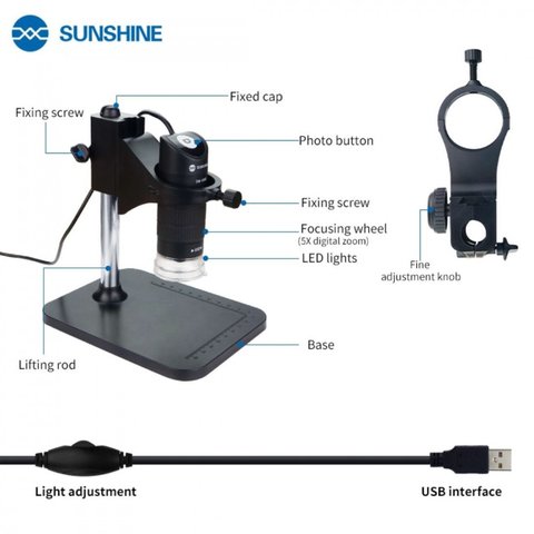 Мікроскоп Sunshine DM-1000S, USB, 2,0 Мп, верхнє підсвічування, до 1000X Прев'ю 6
